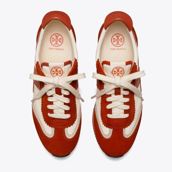 Tory Burch Rust Red and Cream Leather & Suede Sneakers - Picture 4 of 4